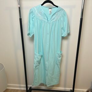 Adonna Women's Snap Button Blue Waffle Knit Housecoat Sleepwear Robe Small